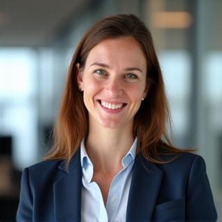 Porträt von Anna Müller, einer jungen, lächelnden Frau, die Vertrauen und Fachwissen ausstrahlt.