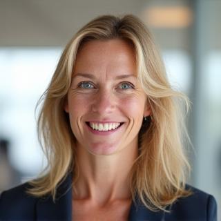 Porträt von Lena Bauer, einer freundlichen, zugänglichen Frau, die Empathie und Lehrkompetenz vermittelt.