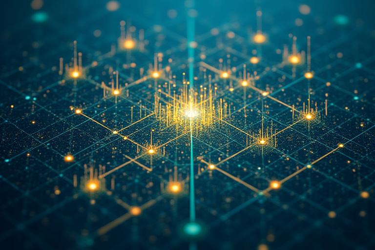 Matrix-Visualisierung, die verschiedene Lerntypen und deren individuelle KI-Anpassungen darstellt, mit verbundenen Knoten und Datenpunkten.