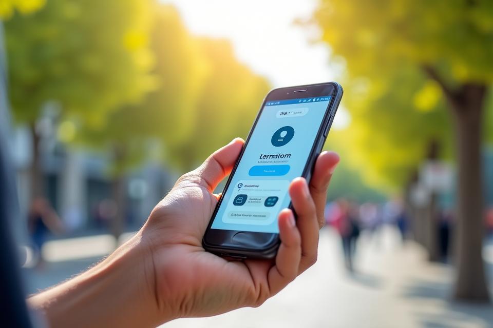 Ein Smartphone zeigt die mobile Lernstrom App für Aussprachetraining im Freien