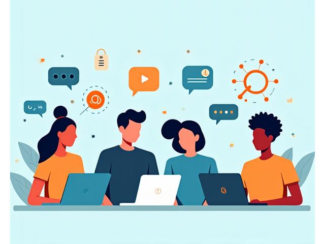 Schnittstelle für soziale Lernfunktionen und Kollaborationstools mit Symbolen für Peer-Austausch und Diskussion-Chats, die Cross-Platform-Unterstützung für Blended Education zeigen.