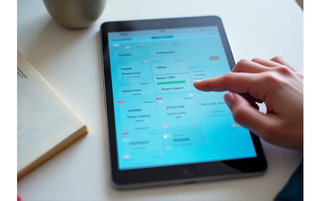 A digital calendar interface showing open slots for scheduling a personalized demo, with a user's finger touching a screen.
