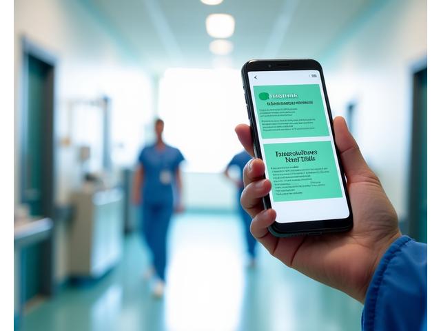 Mobile learning app interface displaying medical German vocabulary and patient interaction simulations