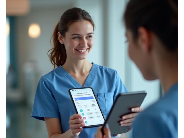 Medical professional interacting with a patient on a mobile device, simulating a consultation