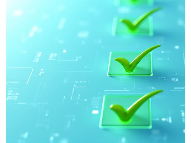 Digital checklist or interface for regulatory compliance tracking, showing green checkmarks