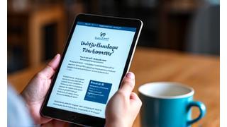 Person, die einen Newsletter auf einem Tablet liest