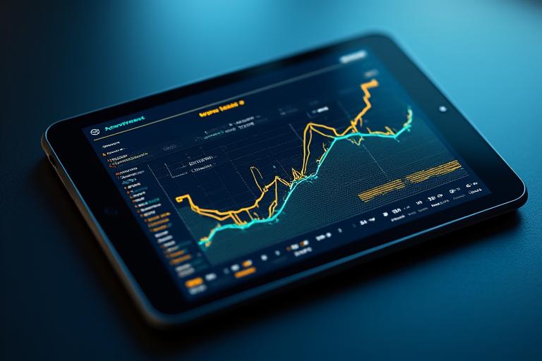Eine Visualisierung des adaptiven Lernalgorithmus, der auf einem Tablet angezeigt wird, mit Datenpunkten, die Lernfortschritt und empfohlene Pfade darstellen.