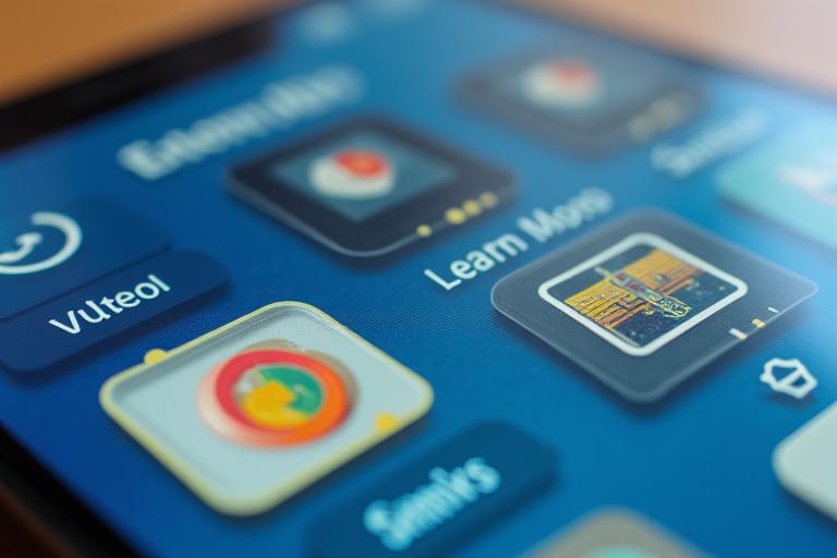 Eine Galerieansicht auf einer mobilen Lern-App, die verschiedene Medientypen anzeigt: ein Video-Thumbnail, ein Audio-Abspielbalken und ein Augmented-Reality-Symbol.