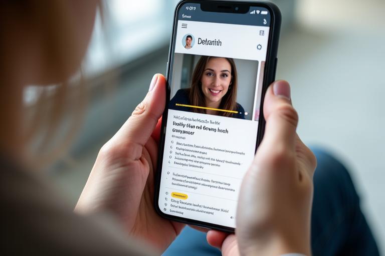 Vorschau einer interaktiven deutschen Sprachlektion auf einem Smartphone, die ein Video, Text und eine Multiple-Choice-Frage gleichzeitig anzeigt.