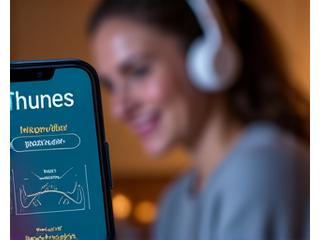 A person practicing German pronunciation using a learning app on a smartphone in a relaxed evening home setting, possibly with headphones.