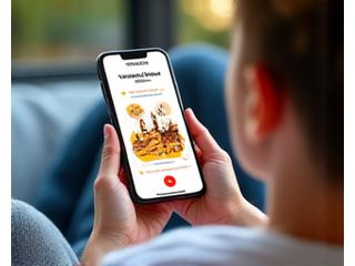 A scene depicting cultural insights being learned on a mobile device, potentially showing German landmarks or cultural items like pretzels, in a relaxed weekend setting.