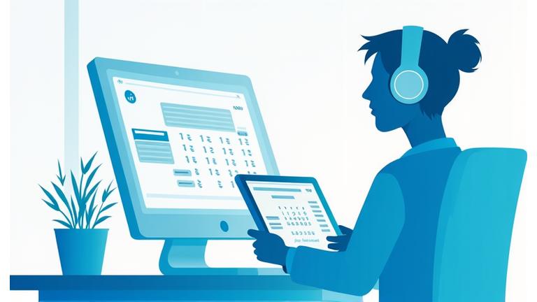 A split image or collage showing a calendar application, a messaging app (like Slack/Teams), and a person listening to headphones, all subtly indicating German learning integration into a professional workflow.