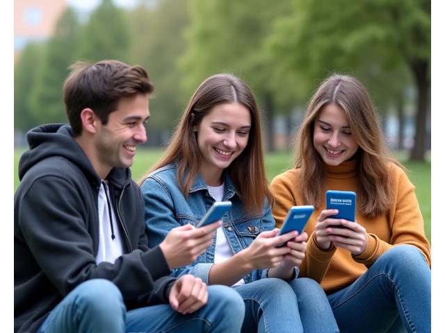 Students using a mobile app to learn German at a university campus