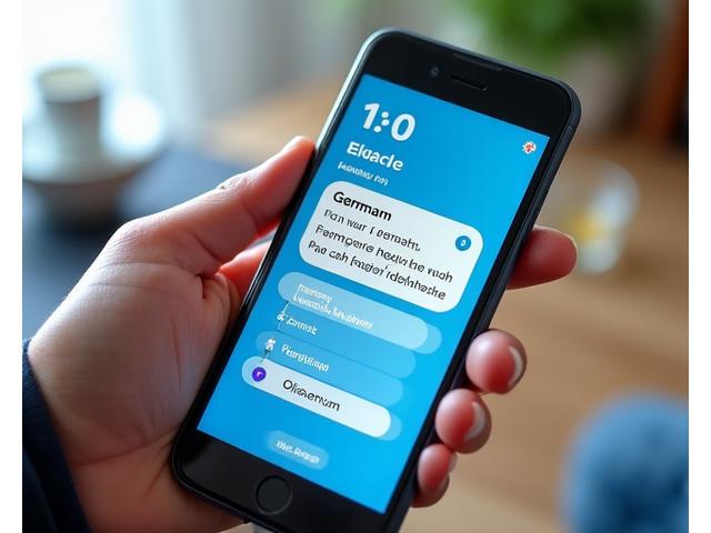 Mobile learning app interface displaying German grammar lesson on a smartphone