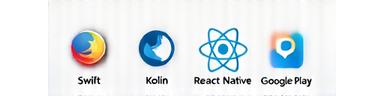 Icons of Swift, Kotlin, React Native, Apple App Store, Google Play Store