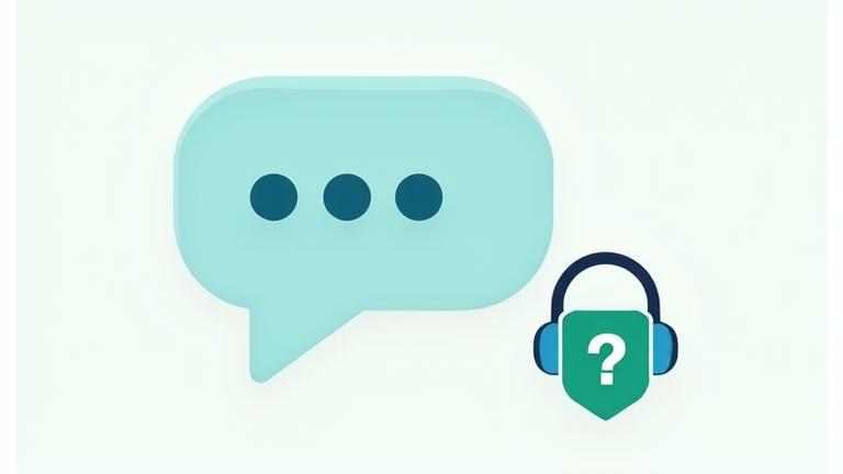 Abstraktes Icon für Kontaktaufnahme und Support, mit einer Sprechblase und einem Fragezeichen