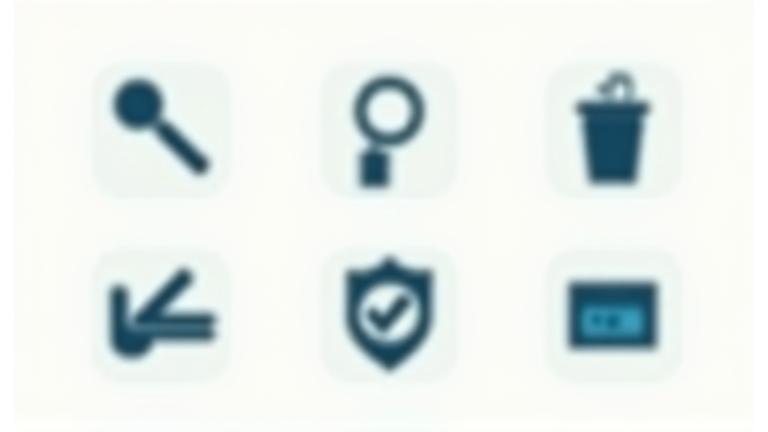 Icon-basierte Darstellung von GDPR-Rechten wie Zugriff, Löschen, Portabilität mit flachen Vektorgrafiken