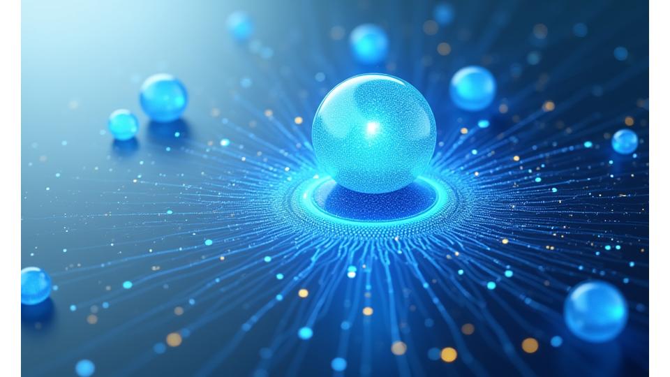 Visualisierung von Datenprviacy und Sicherheit, mit einem digitalen Schutzschild und fließenden Datenströmen