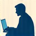 Abstraktes Icon für Mitarbeiterschulung mit einem Studenten und einem Computer